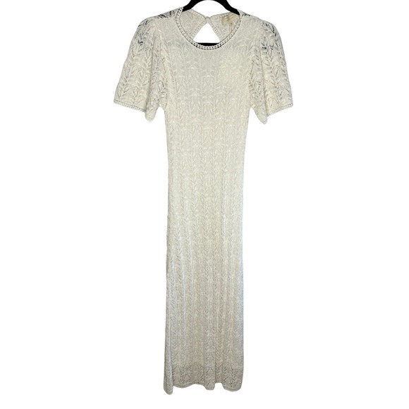 Sezane Izia Midi Dress NWT Size Medium Ecru White Pointelle Knit Open Back - Picture 3 of 9